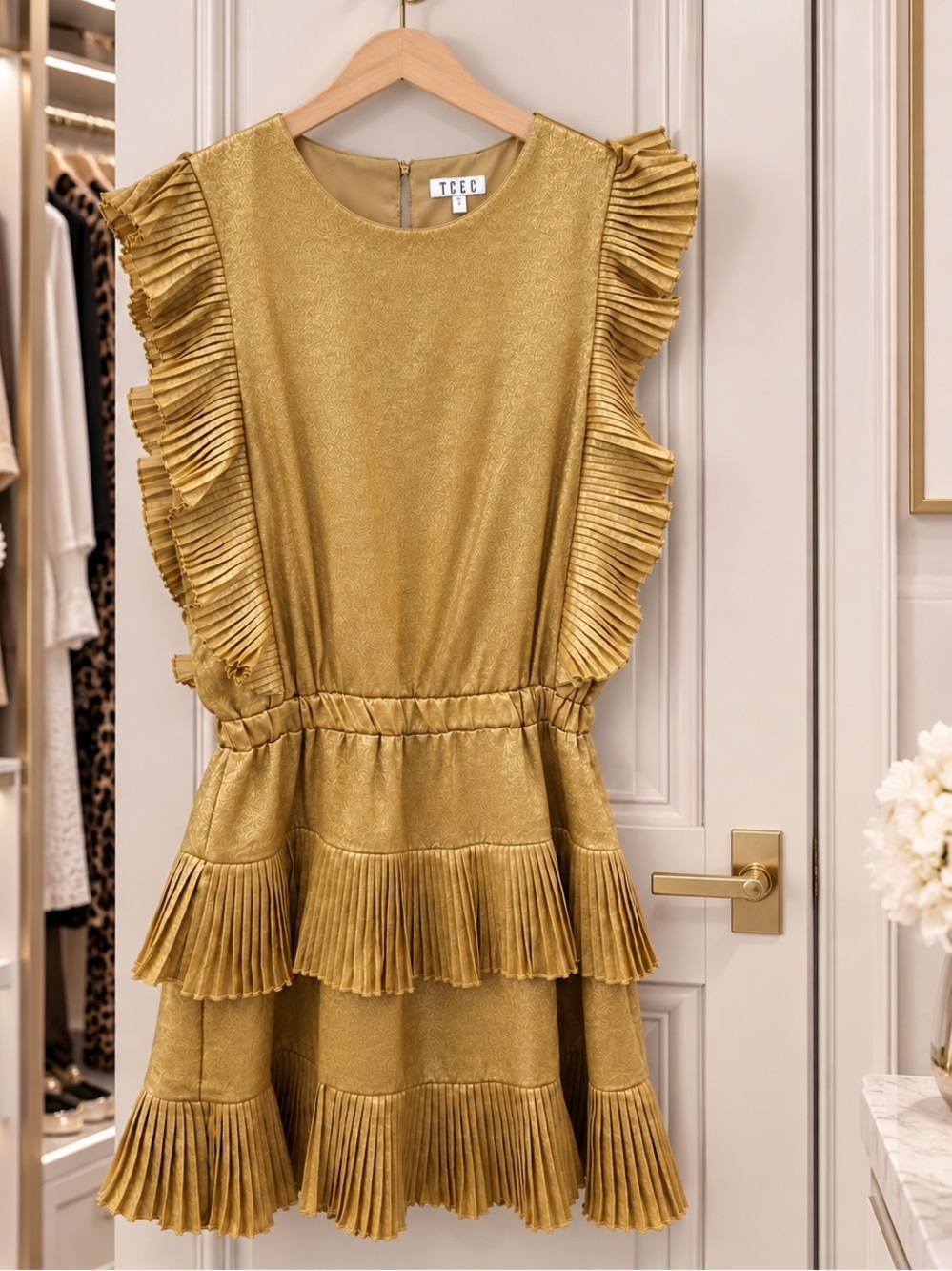 TCEC Metallic Gold Ruffle Mini Dress - Picture 2 of 3